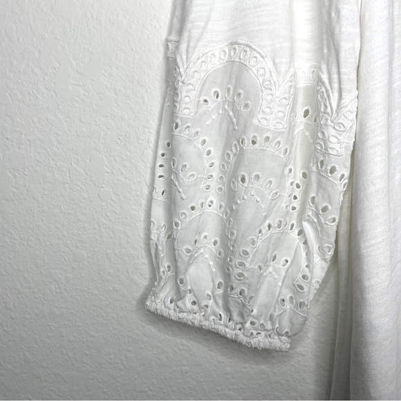 Chico’s Laser Cut Eyelet Slub White Tee - Picture 2 of 7